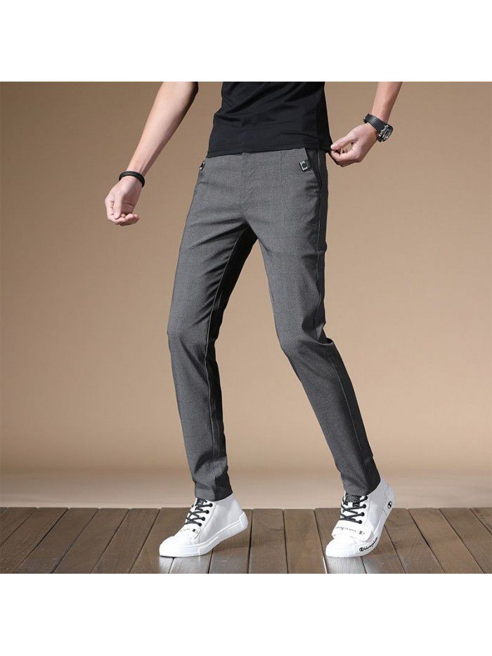  summer casual pants men's Korean slim elastic loose straight pants men's simple business trousers 
