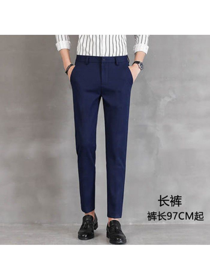 Men's summer thin casual pants men's slim fit men's suit pants men's elastic versatile Capris small leg pants 