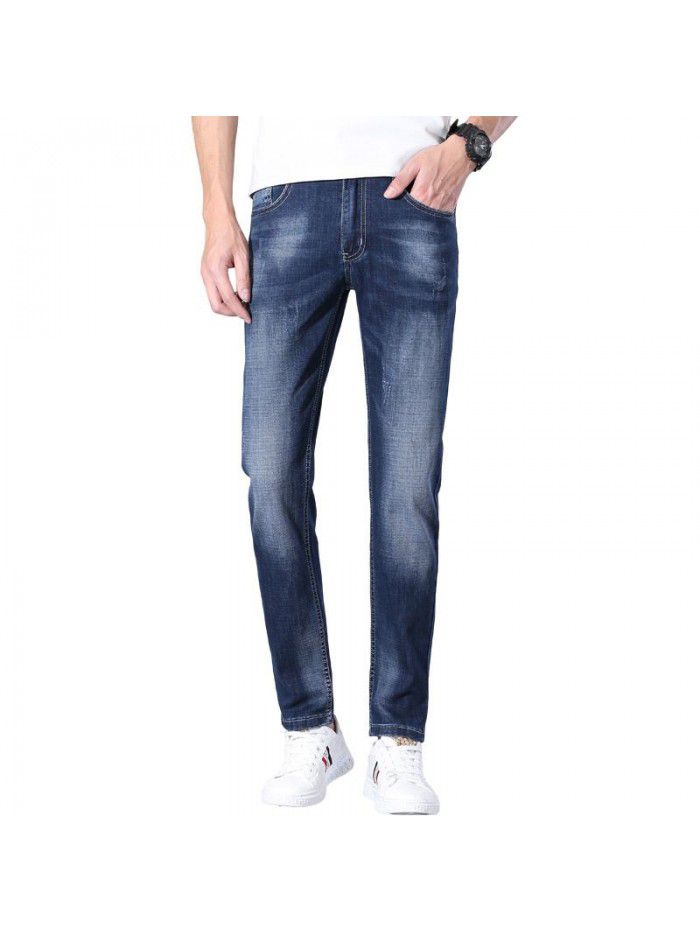 Men's jeans  spring and summer new fashion brand Korean slim Leggings men's trend leisure stretch pants 