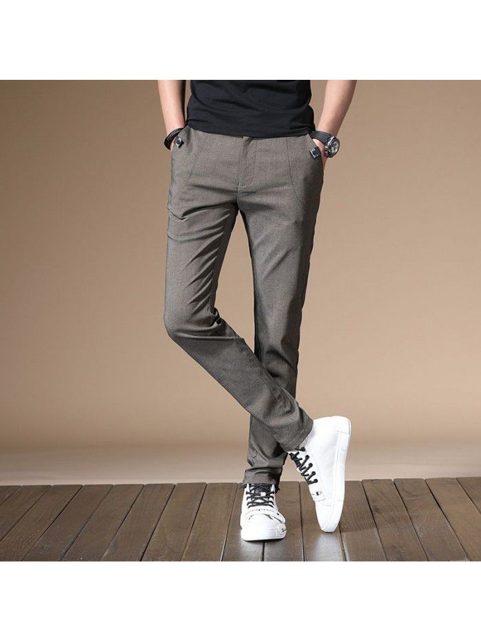  summer casual pants men's Korean slim elastic loose straight pants men's simple business trousers 