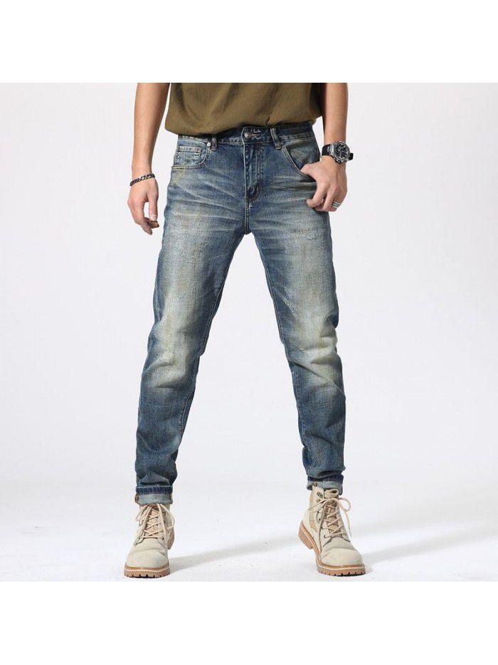 Jeans men's spring and summer new Korean slim Leggings men's trend youth leisure large stretch pants 