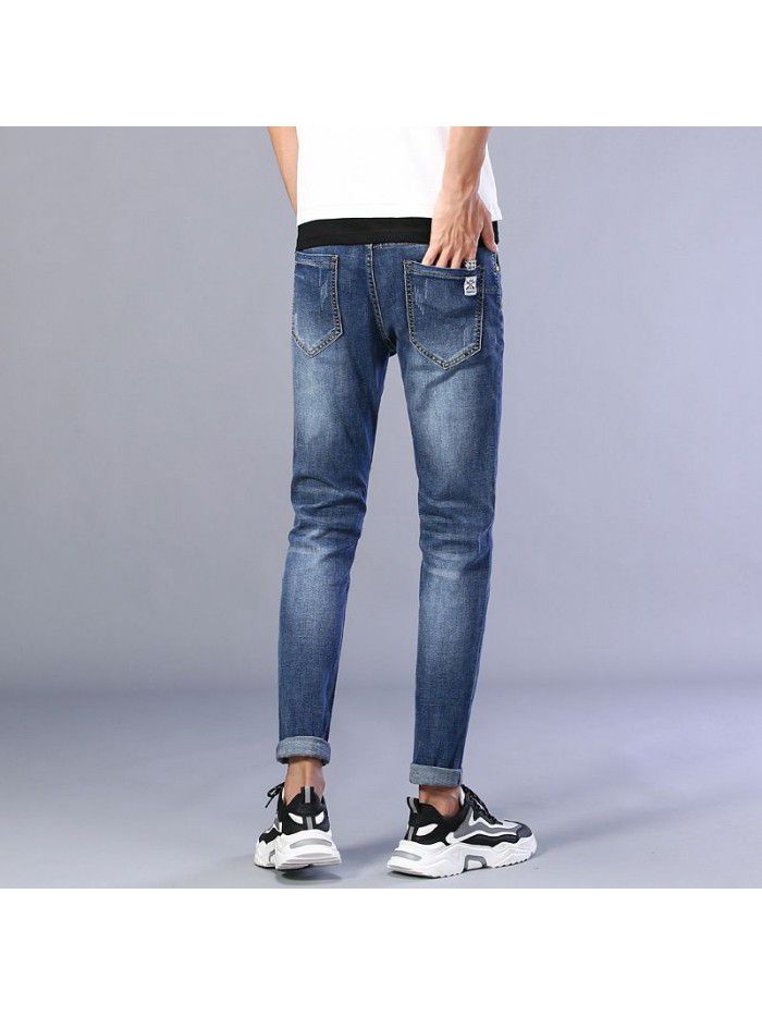 Spring and summer new fashion brand stretch jeans men's Korean Trend slim Leggings men's youth leisure pants 