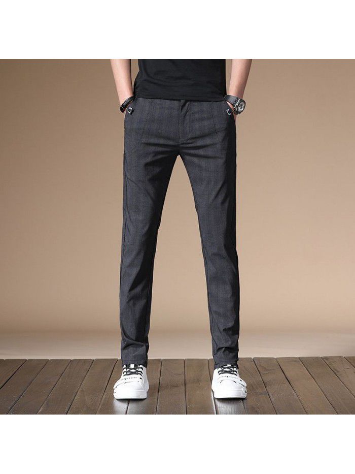  summer casual pants men's Korean slim elastic loose straight pants men's simple business trousers 