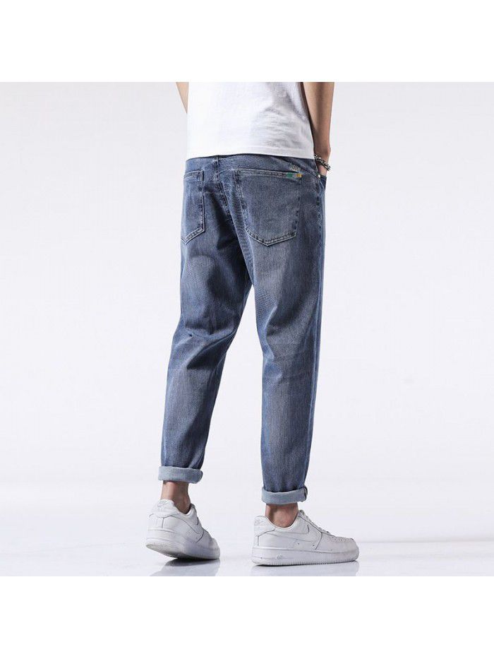 Spring and summer new jeans men's fashion brand loose straight tube Harem Pants men's fashion youth leisure elastic Capris 