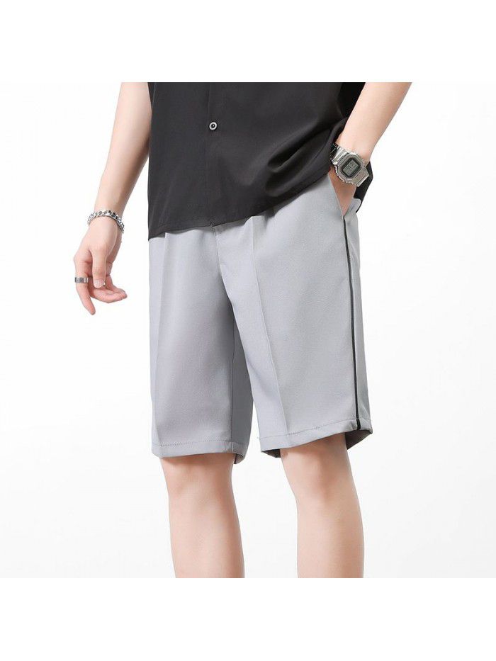 New Summer Shorts men's pants straight tube solid color men's youth casual Capris men's pants 