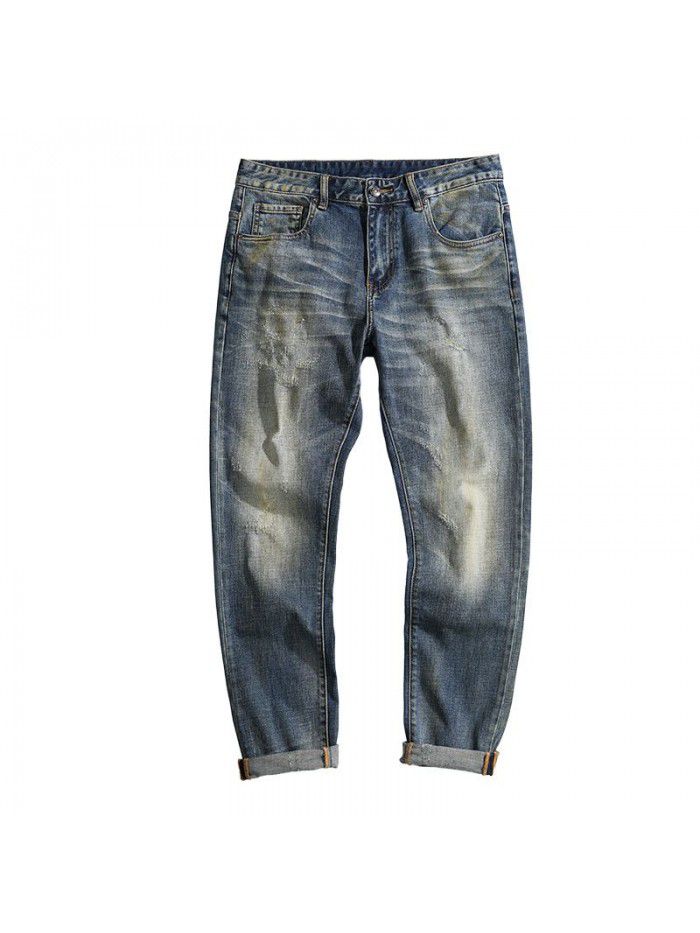 Jeans men's spring and summer new Korean slim Leggings men's trend youth leisure large stretch pants 