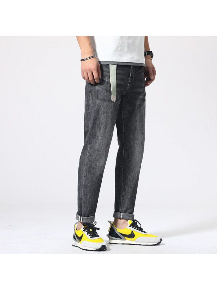 Spring and summer jeans men's fashion brand large loose casual Capris Korean Trend elastic leg pants men's pants 