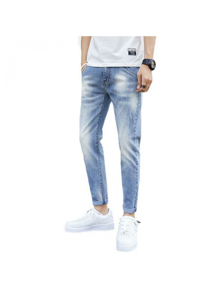 Spring and summer fashion brand jeans men's slim Leggings men's youth fashion leisure elastic Harlan Capris 