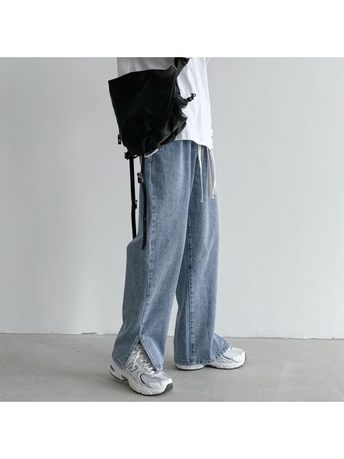 Spring and summer new slit drawstring jeans men�...