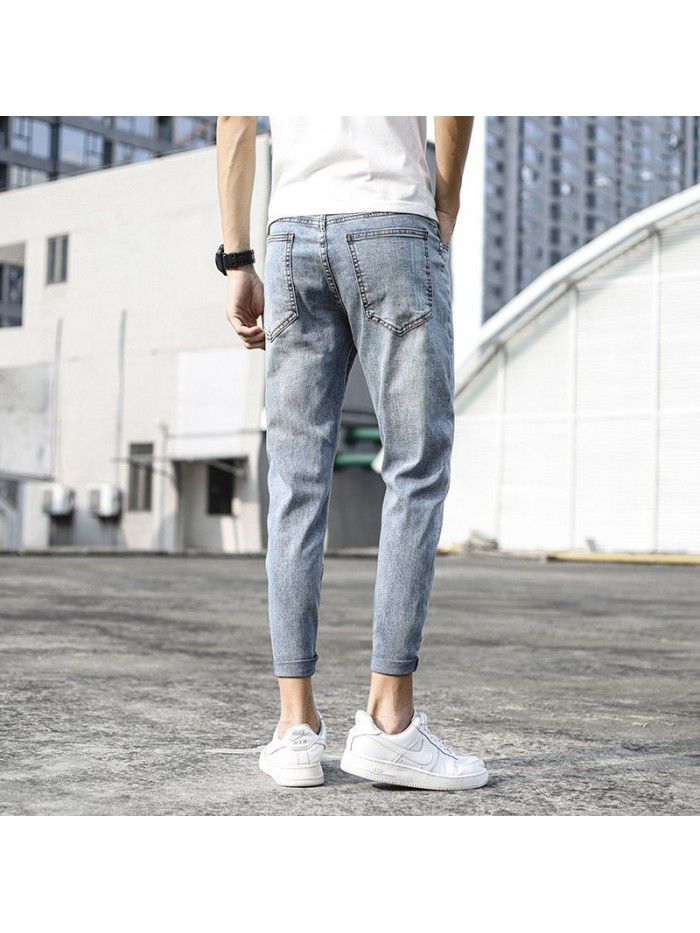 Spring and summer new stretch jeans men's fashion brand Korean slim Leggings men's youth fashion casual Capris 