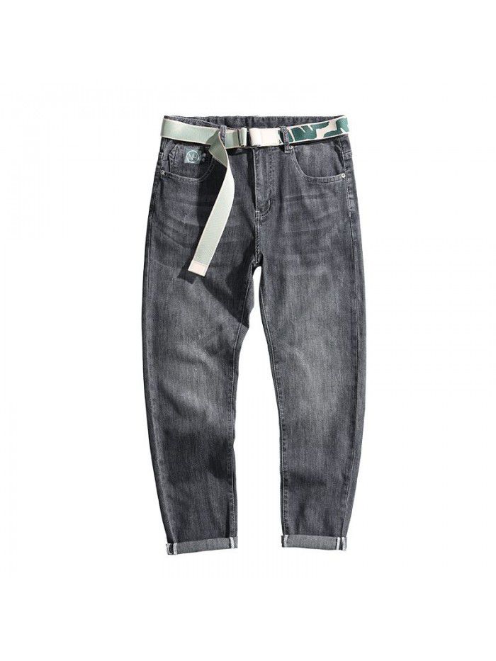 Spring and summer jeans men's fashion brand large loose casual Capris Korean Trend elastic leg pants men's pants 