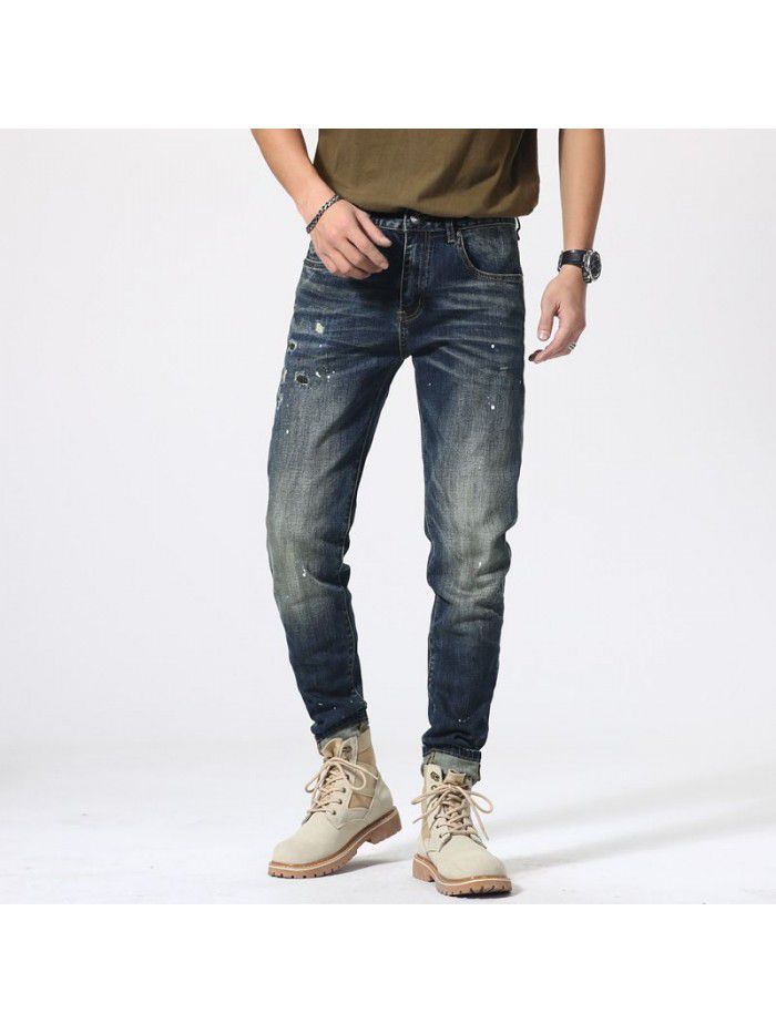 New jeans in spring and summer of  men's fashion brand Korean Leggings trend youth leisure slim stretch pants 