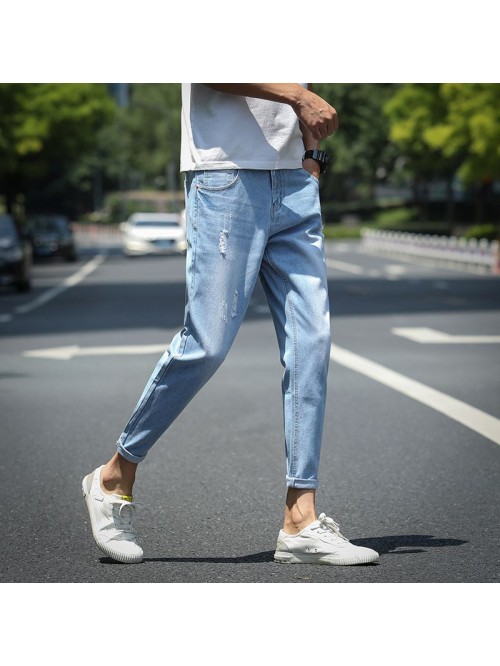 Spring and summer new fashion brand pierced jeans ...