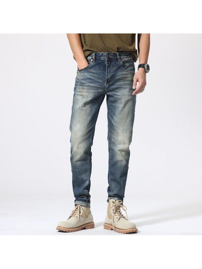 Jeans men's spring and summer new Korean slim Leggings men's trend youth leisure large stretch pants 