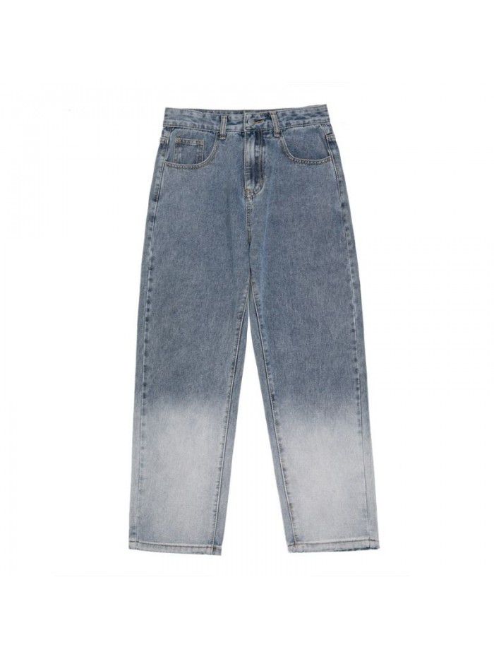 Korean washed jeans men's fashion brand loose straight pants Harem Pants men's youth leisure wide leg daddy pants 