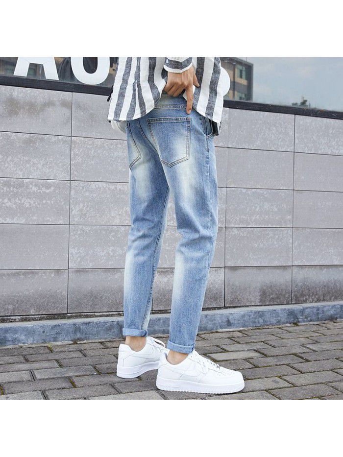 Spring and summer fashion brand jeans men's slim Leggings men's youth fashion leisure elastic Harlan Capris 
