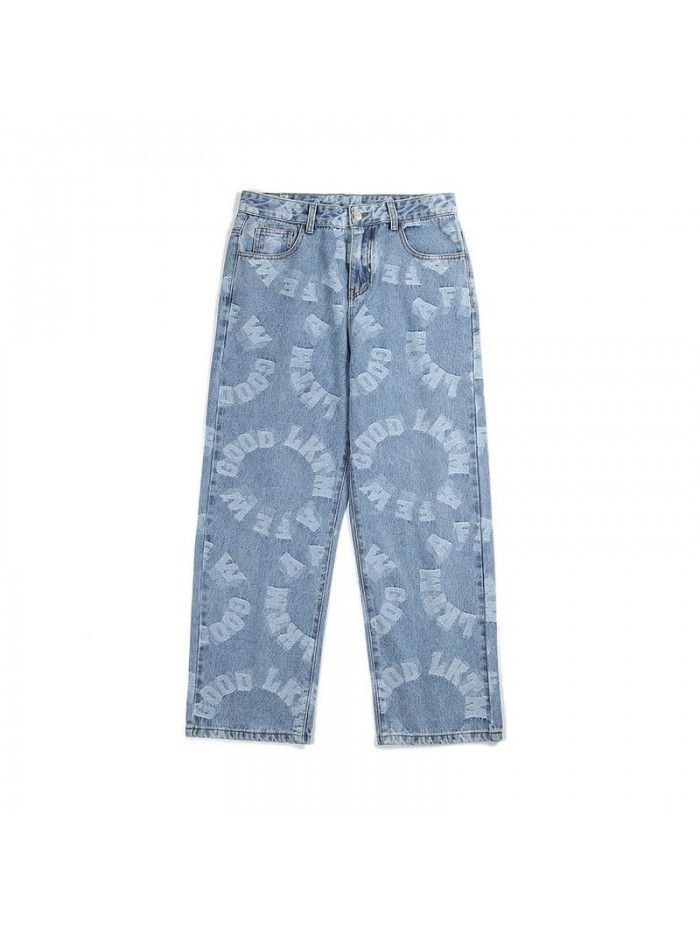  spring new fashion brand jeans men's loose straight pants men's fashion leisure wide leg pants 