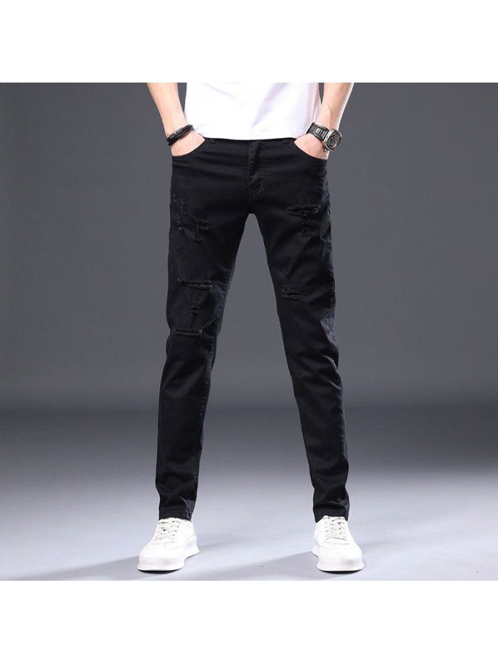 Spring and summer new hole jeans men's Korean slim Leggings men's youth fashion casual stretch pants 