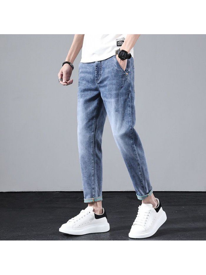  spring and summer new jeans men's loose straight Harem Pants men's fashion casual stretch Capris 