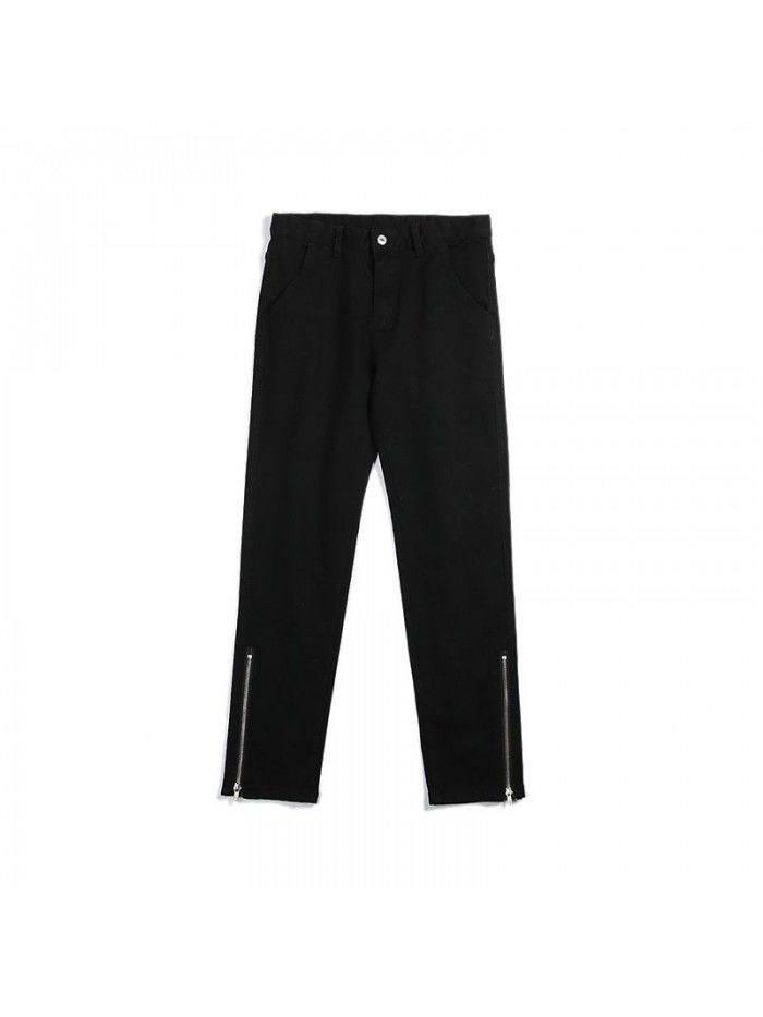  spring and summer new men's high street black jeans men's trend casual SLIM STRAIGHT Korean long pants 