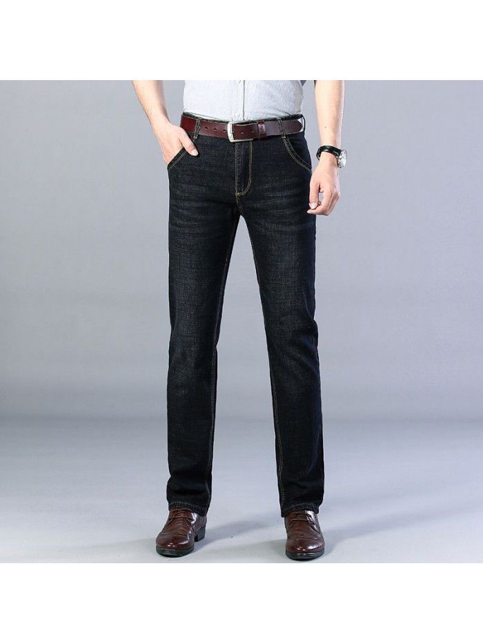  summer thin fashion jeans men's loose straight middle age fashion elastic casual pants 