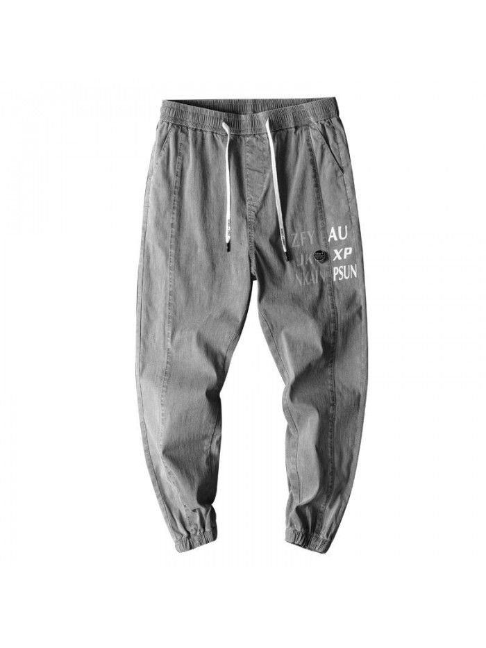 spring and summer new jeans men's fashion brand drawstring slim Korean men's youth leisure stretch pants 