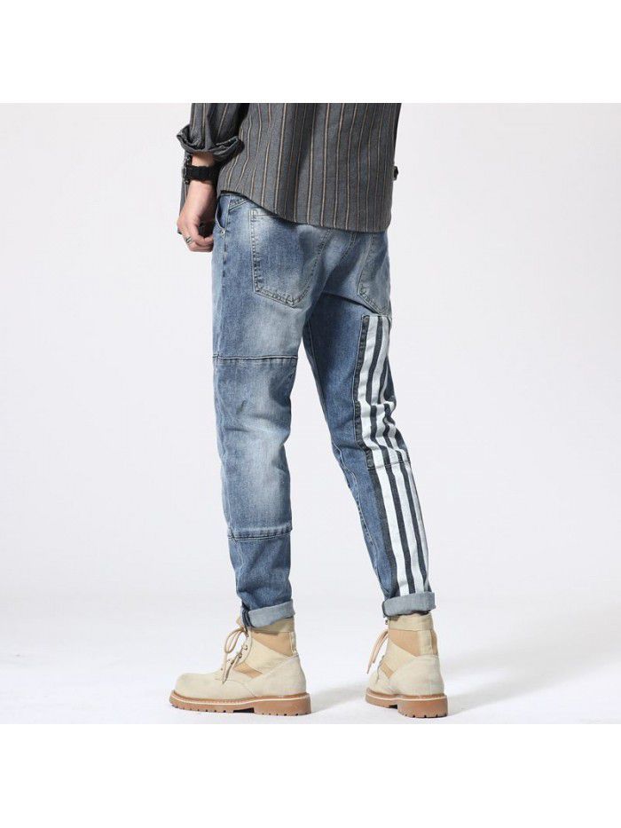 Spring and summer new fashion brand jeans men's Korean leg pants men's fashion slim elastic youth large pants 