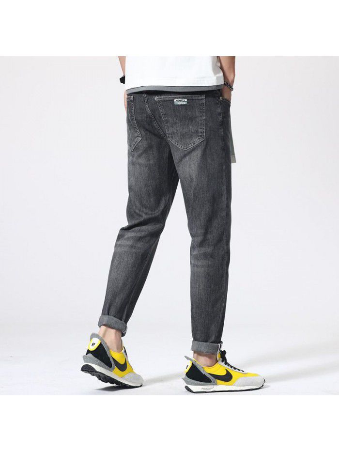 Spring and summer jeans men's fashion brand large loose casual Capris Korean Trend elastic leg pants men's pants 