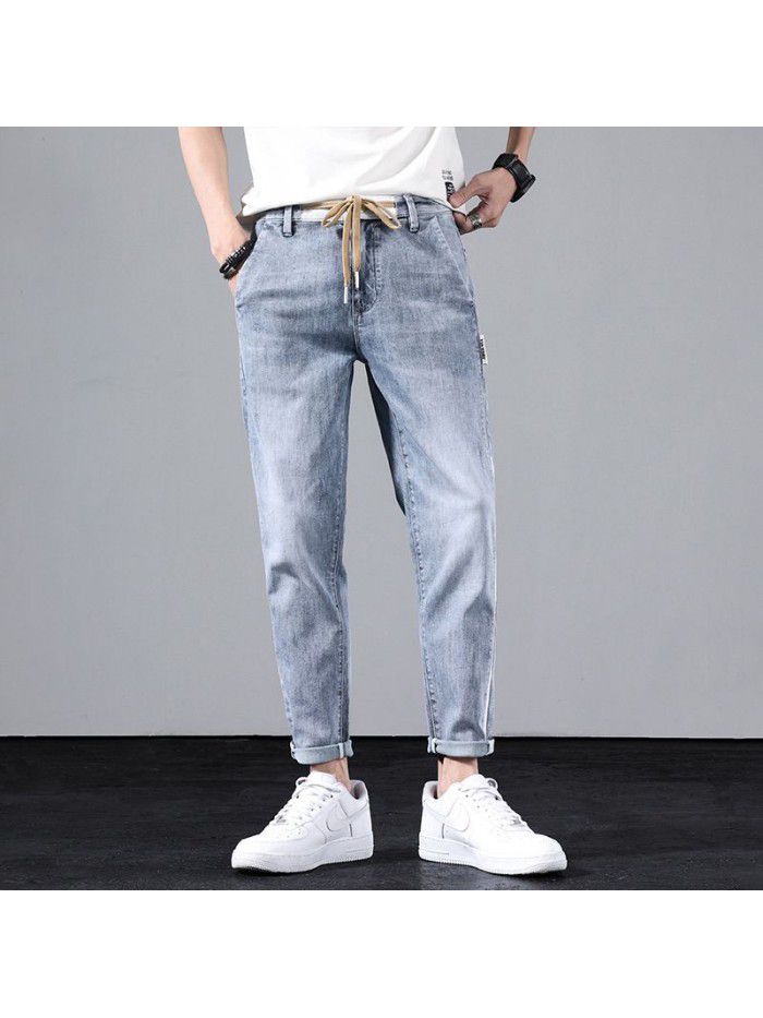 Stretch jeans men's  spring and summer new loose fit Harlan straight pants men's fashion simple casual pants 