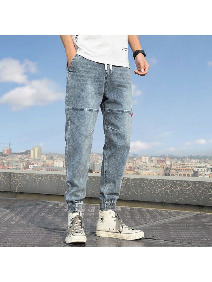 New men's jeans in spring and summer men's fashion brand loose legged Harlan pants men's youth leisure legged pants 