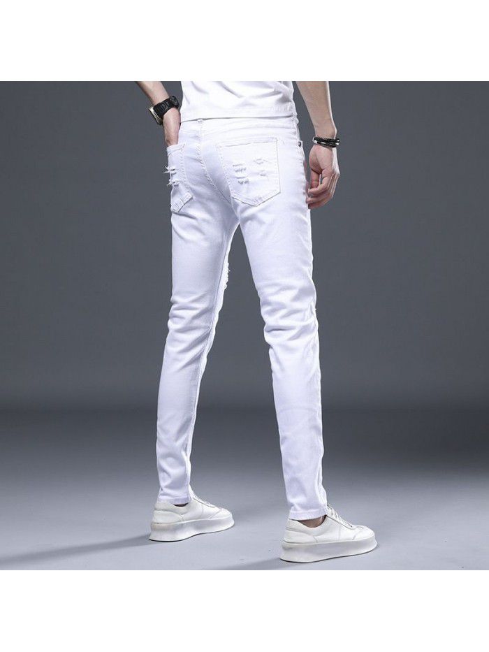 Spring and summer new hole jeans men's Korean slim Leggings men's youth fashion casual stretch pants 