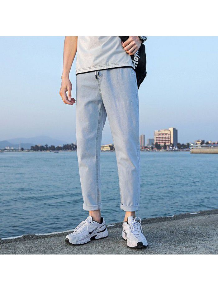 Men's jeans summer thin loose large size Harlan pants men's casual stretch straight Capris 