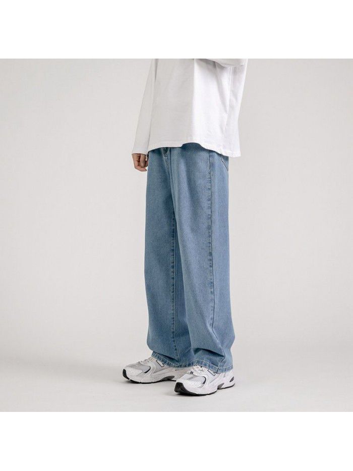 Spring and summer new jeans men's fashion brand loose straight tube wide leg pants men's fashion Korean casual daddy pants 