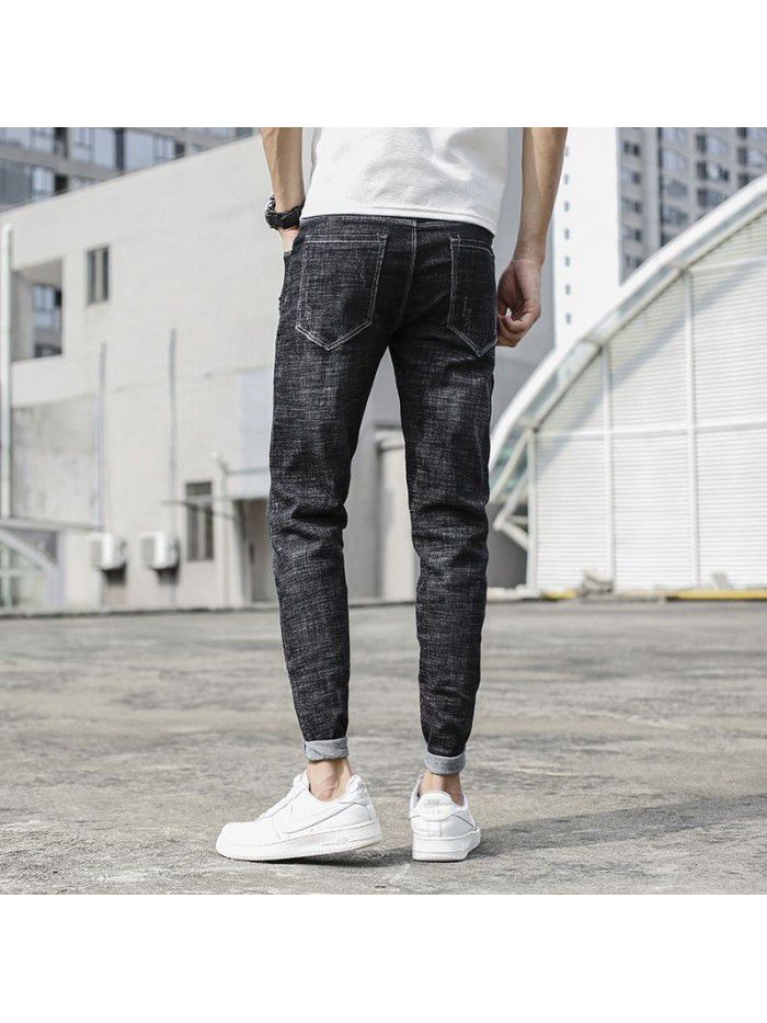 Spring and autumn men's jeans slim fit small foot casual Capris men's Korean fashion brand  spring new 