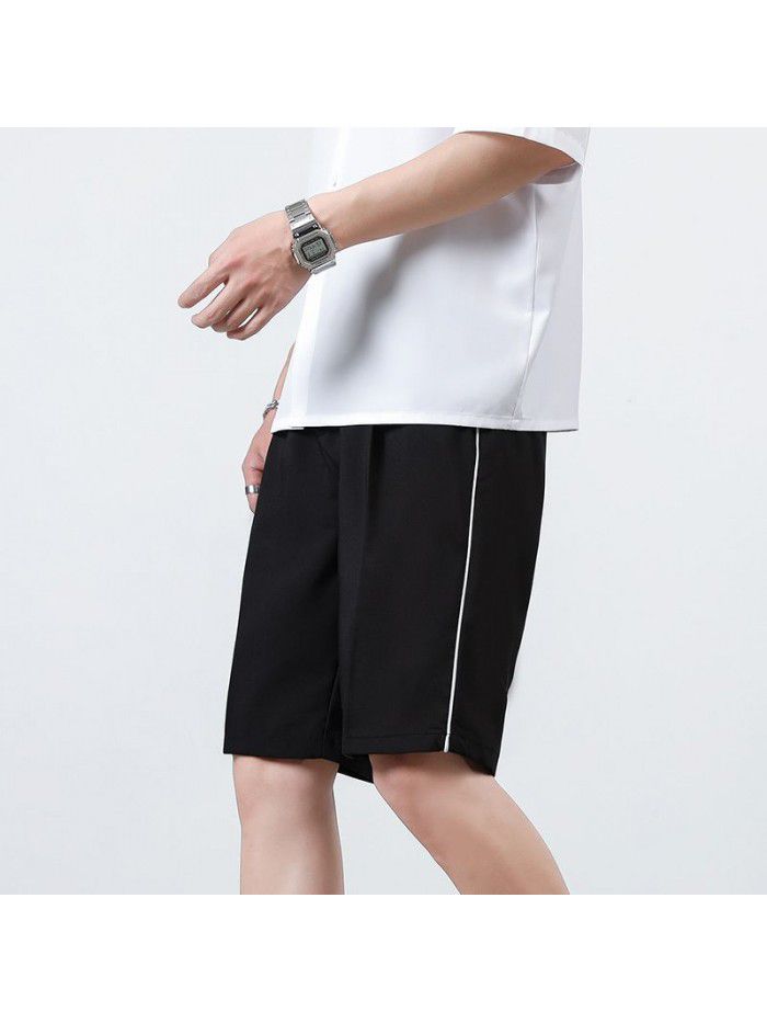 New Summer Shorts men's pants straight tube solid color men's youth casual Capris men's pants 