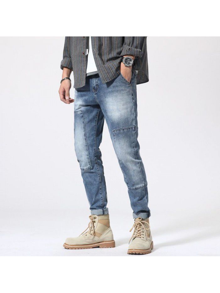 Spring and summer new fashion brand jeans men's Korean leg pants men's fashion slim elastic youth large pants 
