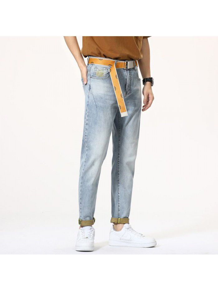 Men's jeans spring and summer new Korean slim Leggings men's youth fashion leisure stretch pants 