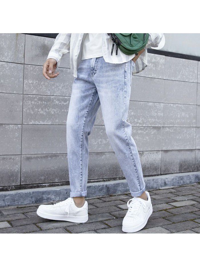 Spring and summer new fashion brand stretch jeans men's Korean slim Leggings men's fashion casual Capris 