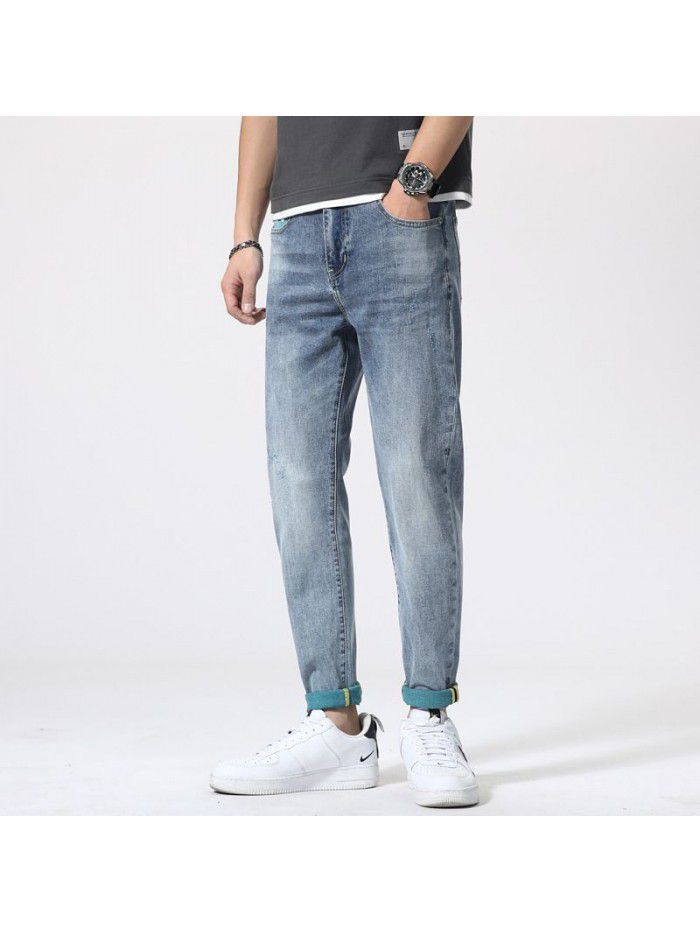 Jeans men's spring and summer new Korean slim Leggings men's fashion casual stretch wash large pants 