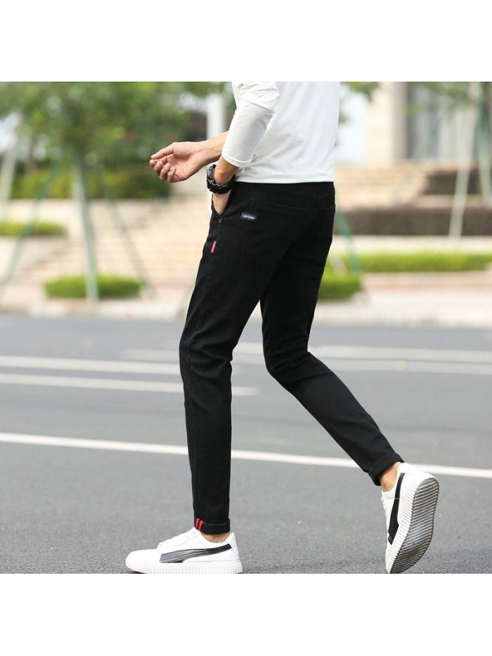 Spring and summer new stretch jeans men's fashion Korean slim pants men's trend youth casual Capris 