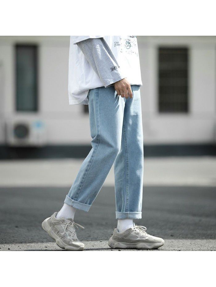 Spring and summer new fashion brand jeans men's loose straight tube Harem Pants men's fashion youth leisure wide leg quarter pants 