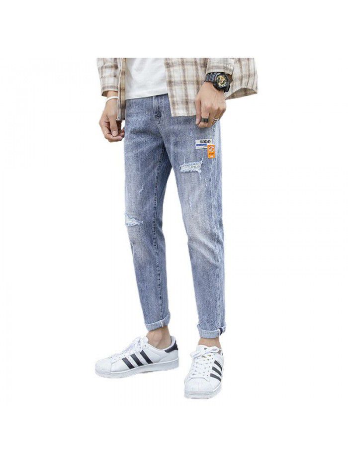 Spring and summer new hole jeans men's Korean slim Leggings men's trend youth fashion casual pants 