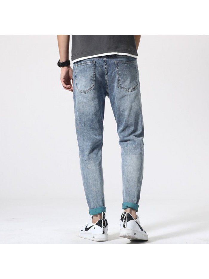 Jeans men's spring and summer new Korean slim Leggings men's fashion casual stretch wash large pants 