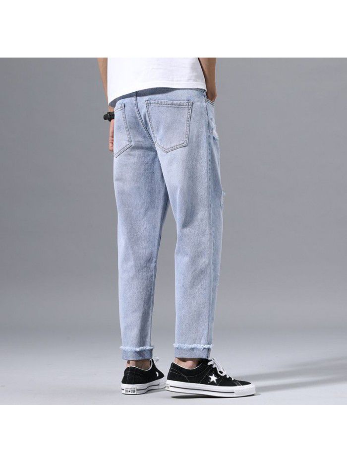 spring and summer new jeans men's loose straight cut pants men's Korean fashion casual pants 