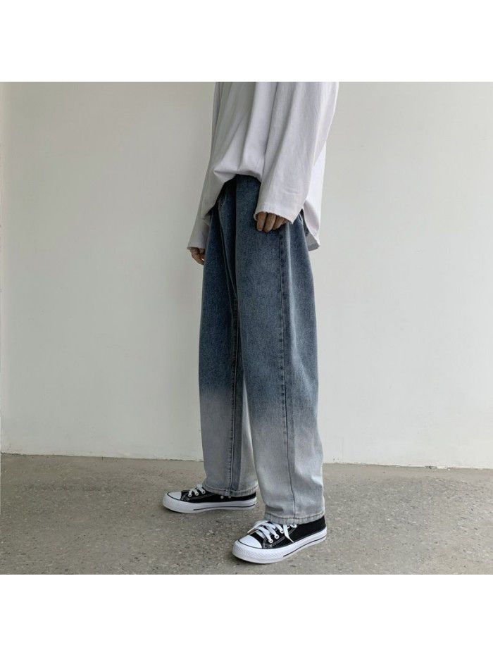 Korean washed jeans men's fashion brand loose straight pants Harem Pants men's youth leisure wide leg daddy pants 