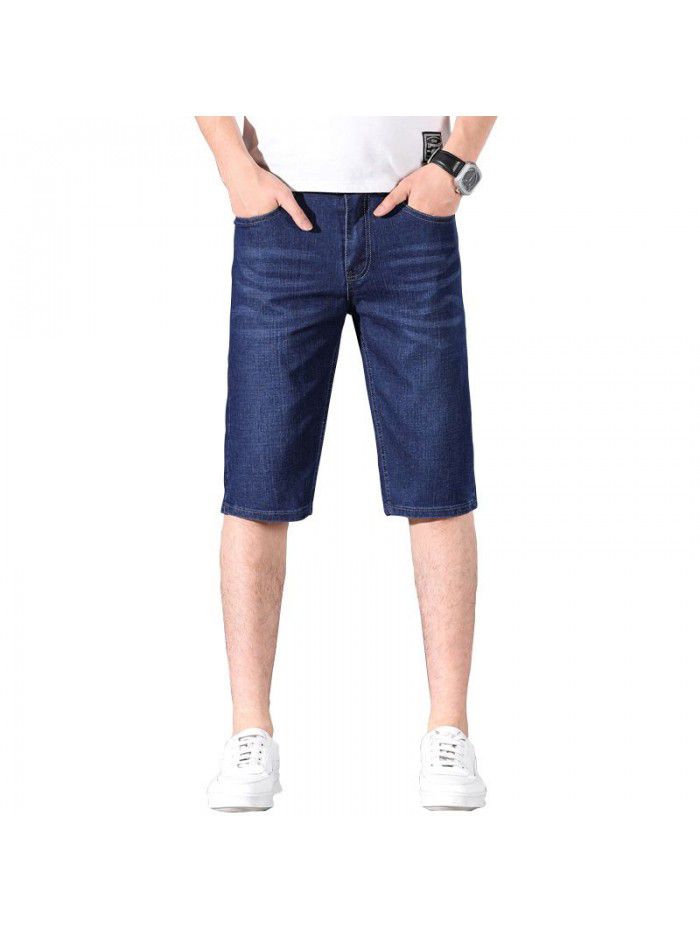 Men's summer Jeans Shorts men's summer jeans men's slim fit thin straight elastic Capris NEW 
