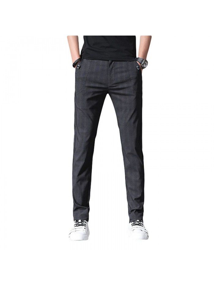  summer casual pants men's Korean slim elastic loose straight pants men's simple business trousers 