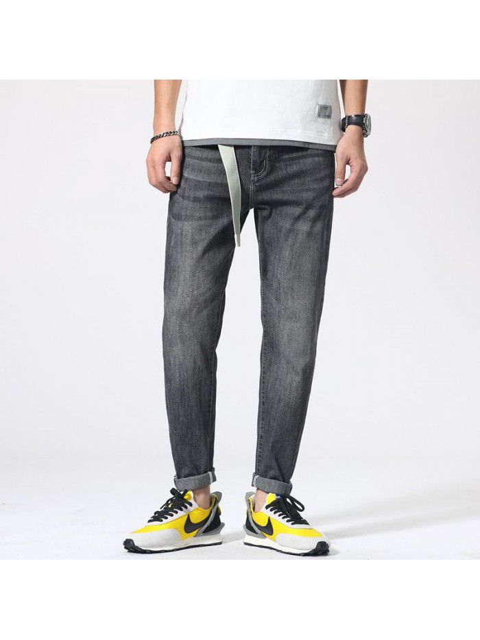 Spring and summer jeans men's fashion brand large loose casual Capris Korean Trend elastic leg pants men's pants 