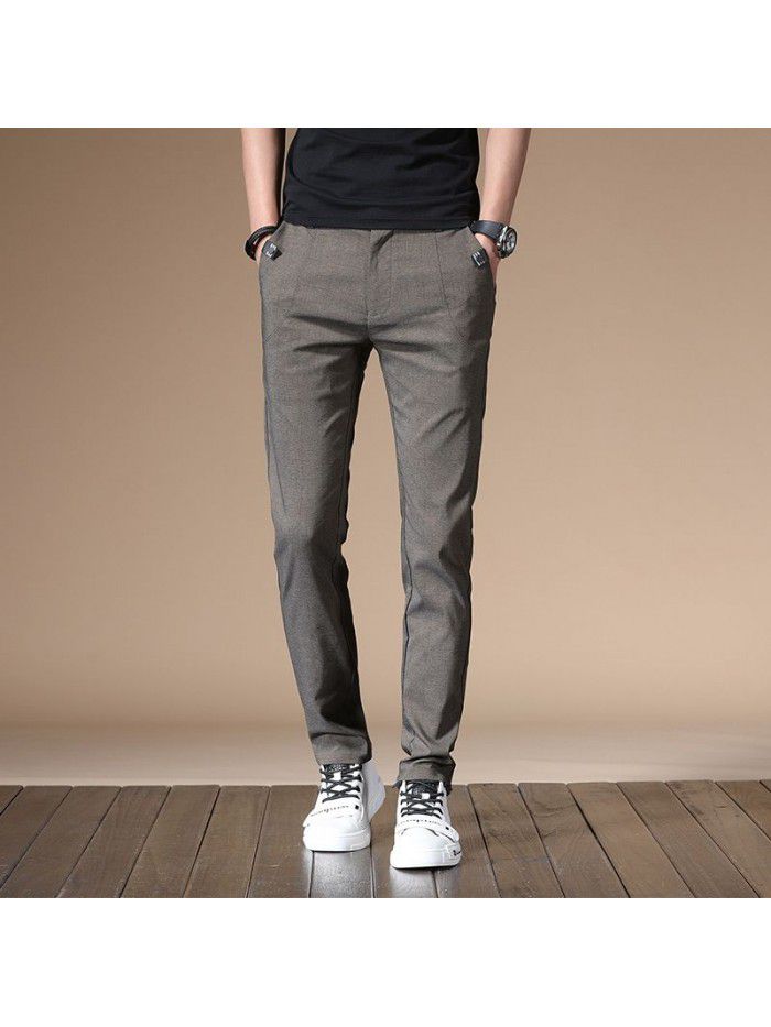  summer casual pants men's Korean slim elastic loose straight pants men's simple business trousers 