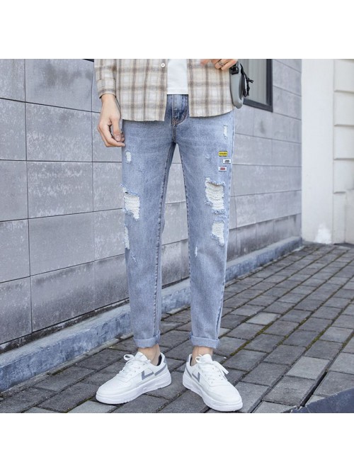 Chao brand water washed perforated jeans men'...